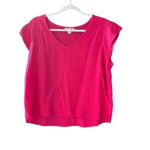 Cropped Cotton Top Short cap Sleeves 3 Dots Dark Pink Womens Size Large